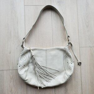 brighton y2k white leather shoulder hobo bag purse large
